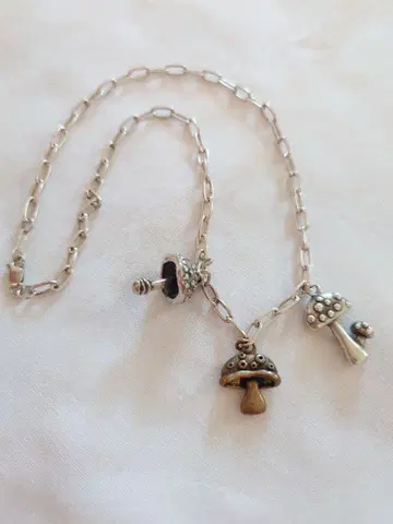 무차차 실버 목걸이 버섯 아차츄무 빈티지 레트로