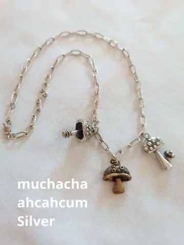 무차차 실버 목걸이 버섯 아차츄무 빈티지 레트로