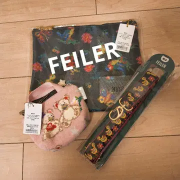 FEILER 꽃무늬 메쉬 파우치와 스트랩 세트