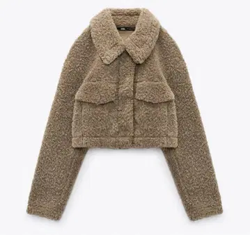 ZARA 크롭 페이크 보아 셔츠 자켓 브라운