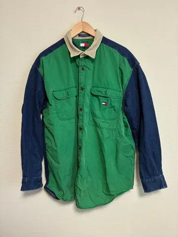 [ TOMMY HILFIGER ] 구제 의류 긴팔 셔츠 XL 그린/데님