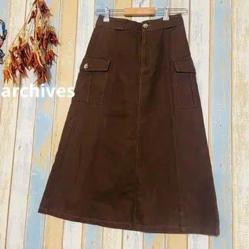 [ archives ] 롱 브라운 타이트 스커트 데님 원단 포켓 M