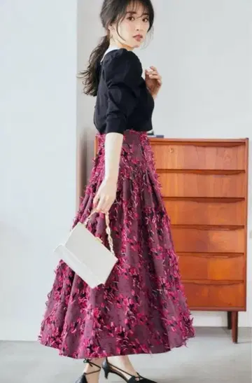 정가 22000엔 Apuweiser-riche 프린지 자카드 스커트