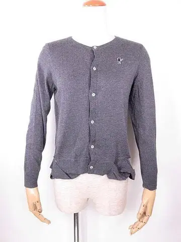 민트 디자인 긴팔 가디건 밑단 크로스 그레이 원 포인트 M