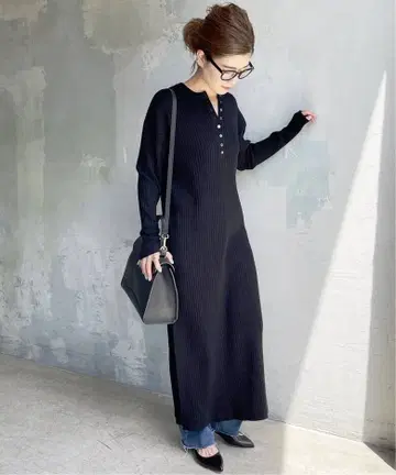 spick and span 헨리넥 리브 니트 원피스 블랙