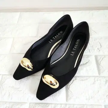 [컨디션 최상] LE TALON 메탈 모티브 블랙 스웨이드 펌프스