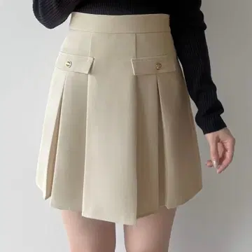 미피아르 이너 팬츠 부착 골드 버튼 플리츠 미니 스커트