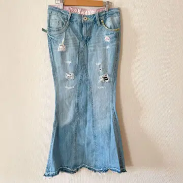 &byP&D 데미지 가공 데님 스커트 머메이드 스커트 롱 M