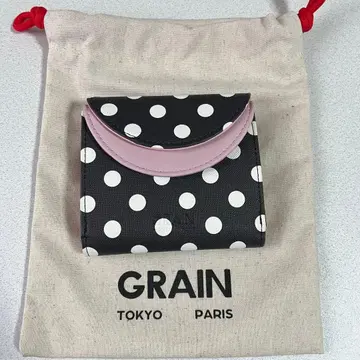 GRAIN 이단 바이컬러 지갑 핑크 블랙 도트