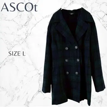 애스콧 체크 무늬 울 얇은 소재 더블 버튼 체스터 코트 L