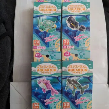 아쿠아리움 블록 컬렉션 바다거북, 범고래, 돌고래, 상어 4개 세트