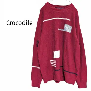 크로커다일/긴팔 니트 스웨터 자수 원 포인트 패치워크 L 골프
