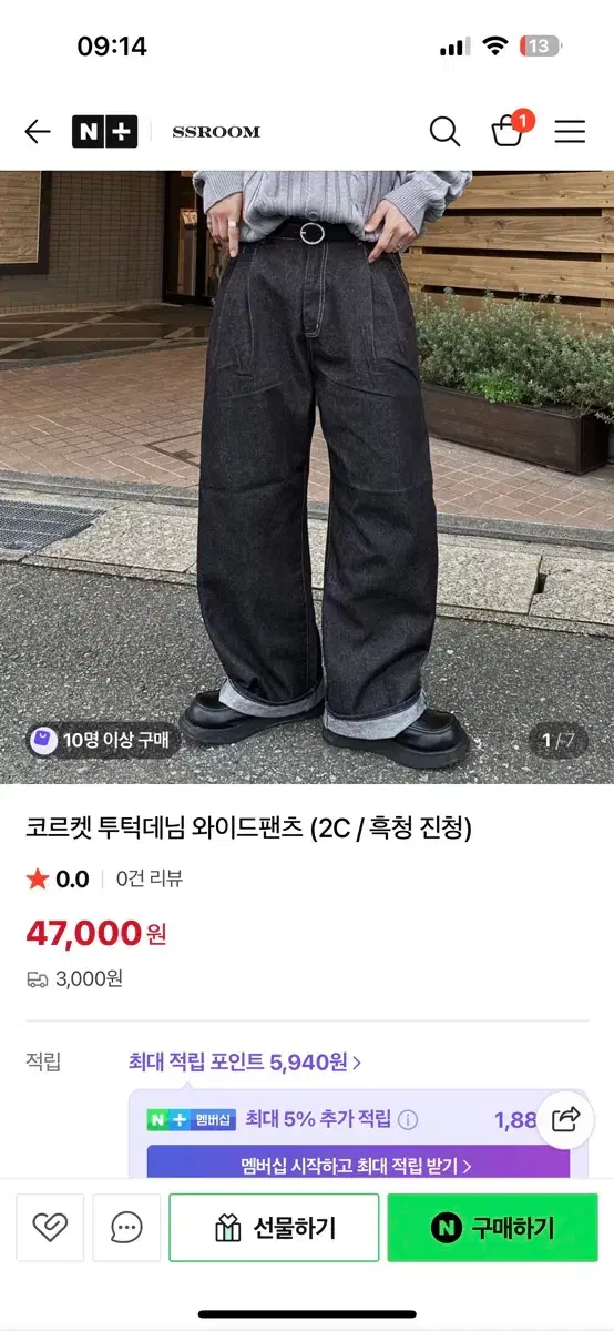 Dark blue wide denim pants