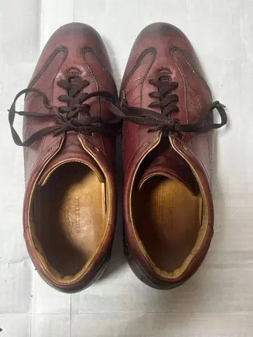 Santoni 브라운 가죽 스니커즈 가죽 신발 스니커즈