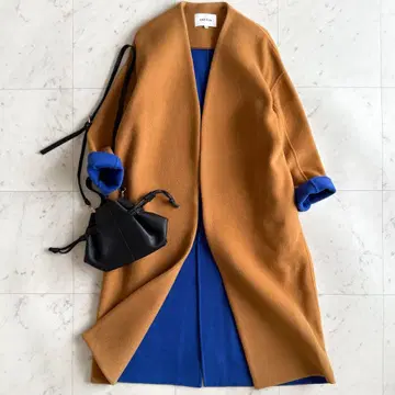 새상품급 엔폴드 노카라 울 롱 기장 리버 코트 카멜