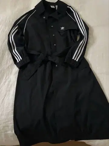 adidas 블랙 스트라이프 롱 코트 자켓 S