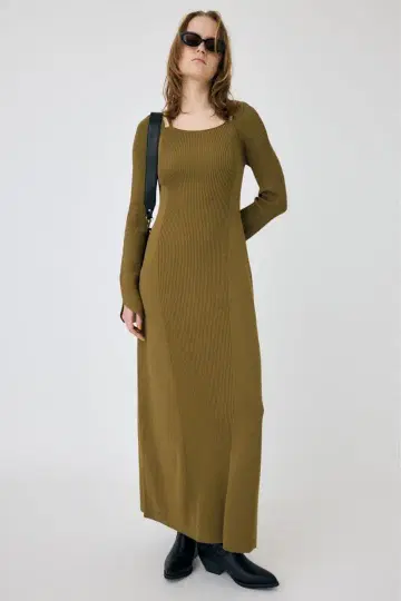 MOUSSY 리브 맥시 드레스 올리브