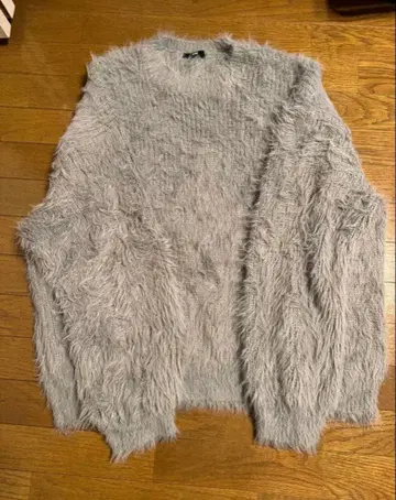 그레이 퍼풍 오버 사이즈 스웨터 롱 샤기 니트 HARE