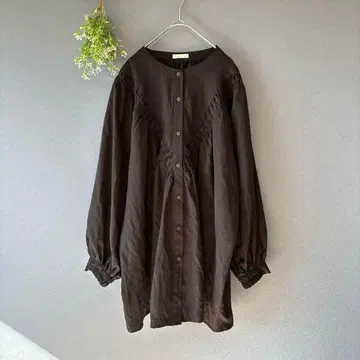 테라웨어엠 [2XL] 고급 내추럴 루즈핏 퍼프 소매 노카라 블라우스