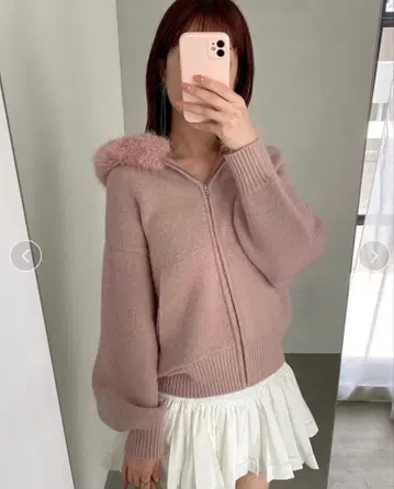 스나이델 snidel 퍼 니트 후디 핑크 1 사이즈