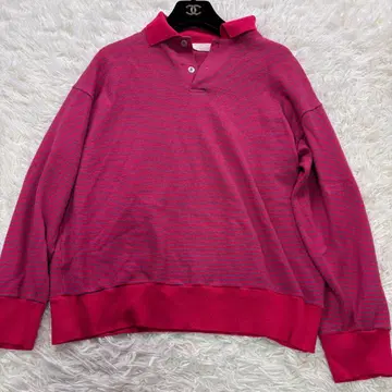 45R 보더 긴팔 피케 셔츠 핑크 x 블루