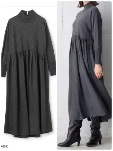[세탁 가능] 하이넥 개더 원피스 M 그레이 새상품 (시착만 한 상품)