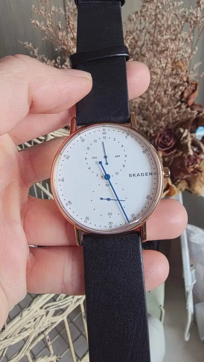 Skagen Leather Watch Rose Gold Black Men's Watch