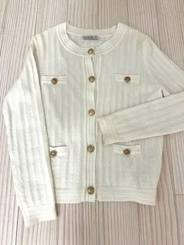 화이트 가디건 골드 버튼