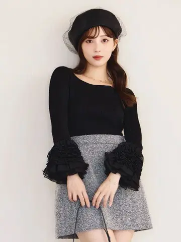 eimy 튤 개더 커프스 니트 풀오버