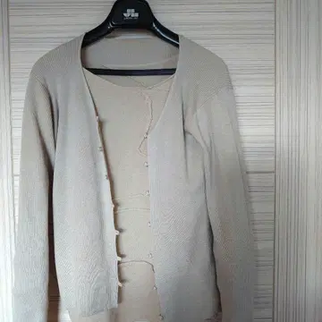 요건 레일 리브 니트 실크 캐시미어 베이지 가디건 바바구리