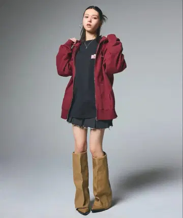 X-GIRL 버건디 집업 후드티 S