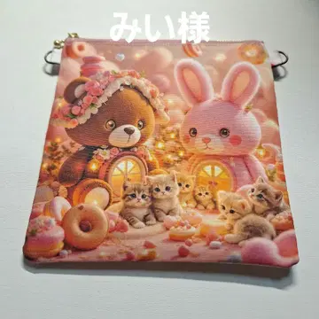 초레어 고양이 패널 원단 핸드메이드 플랫 파우치