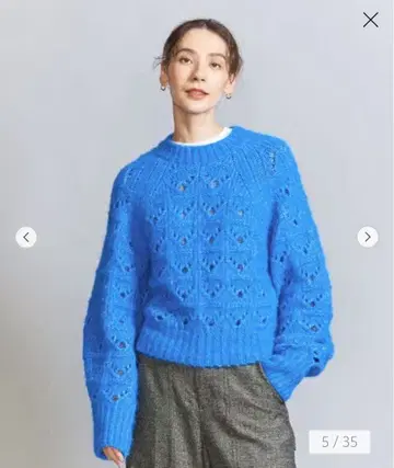 시스루 편직 크루넥 니트 풀오버