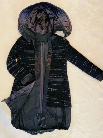 레어 sacai 도킹 노카라 롱 코트 트위드 x 폴리 후드 부착