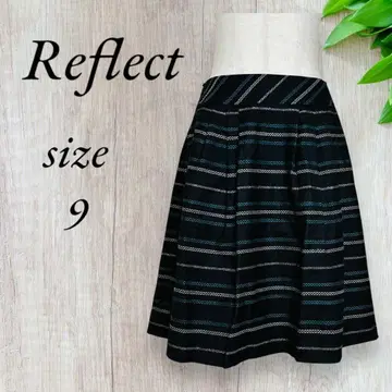 리플렉트 플레어 스커트 무릎 기장 보더 스커트 네이비 928