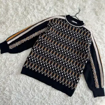 SNIDEL 니트 스웨터 노르딕 무늬 루즈핏 블랙 ( F )