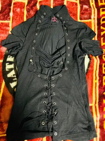 [ 새상품 ] MIHO MATSUDA 레이스업 디자인 반팔 T셔츠 블랙