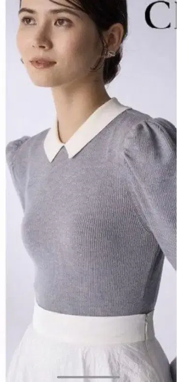 셀포드 카라 부착 리브 니트