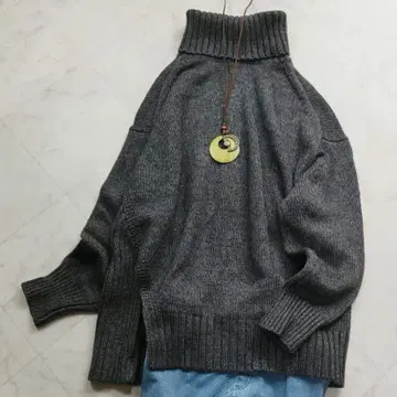 쉽스 터틀넥 니트 사이드 슬릿 터틀 풀오버 그레이 M