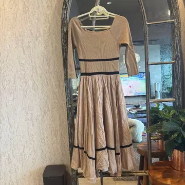 리브 편직 긴팔 니트 원피스