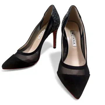 DIANA 메쉬 x 스웨이드 글리터 힐 펌프스 블랙 23.5