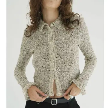 CLANE 믹스 메쉬 개더 셔츠