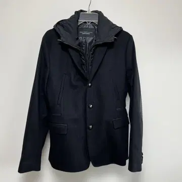 블랙 울 후드 부착 자켓