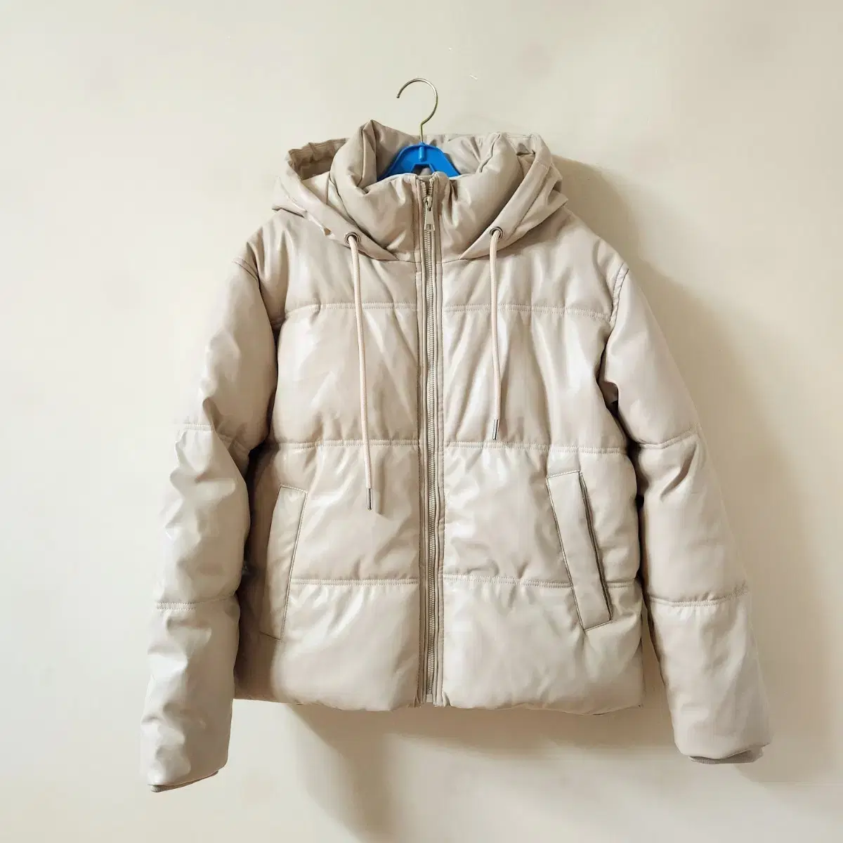 Zara Leather Hooded Padded Jacket S