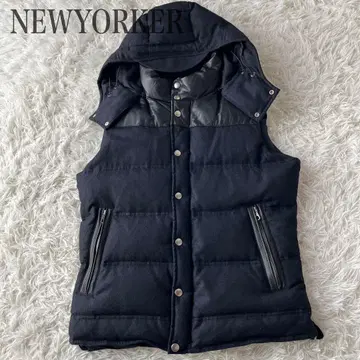 NEWYORKER 퀼팅 다운 베스트 가죽 절개 다운 네이비 M