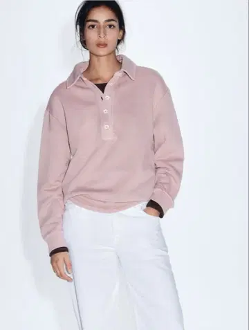 ZARA 워시 가공 폴로넥 스웨트 셔츠