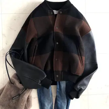 새상품급 서드 매거진 울 캐시미어 버팔로 리버서블 블루종 리얼 가죽 9