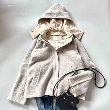 휴먼 우먼 2Way 노카라 코트 후드 울 숏