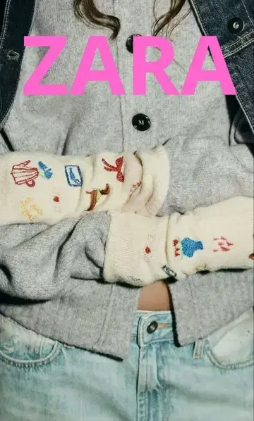 즉시 완판 [레어] ZARA 자수 니트 미튼 그로브