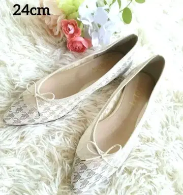 르 타론 플랫 펌프스 아몬드 토 일본제 24 사이즈 아이보리